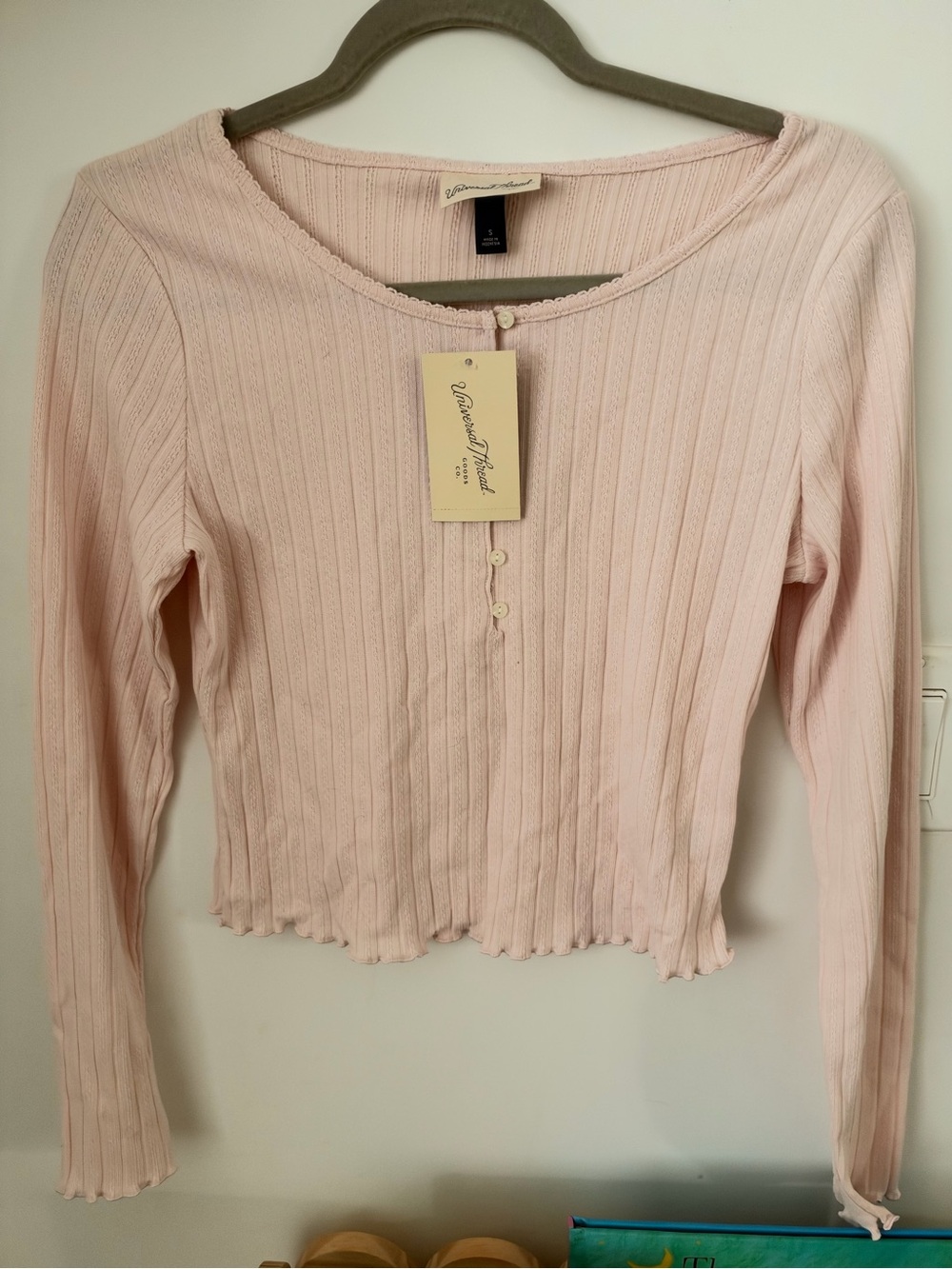 Target Pale Pink Ribbed Long-Sleeve Henley Crop Top